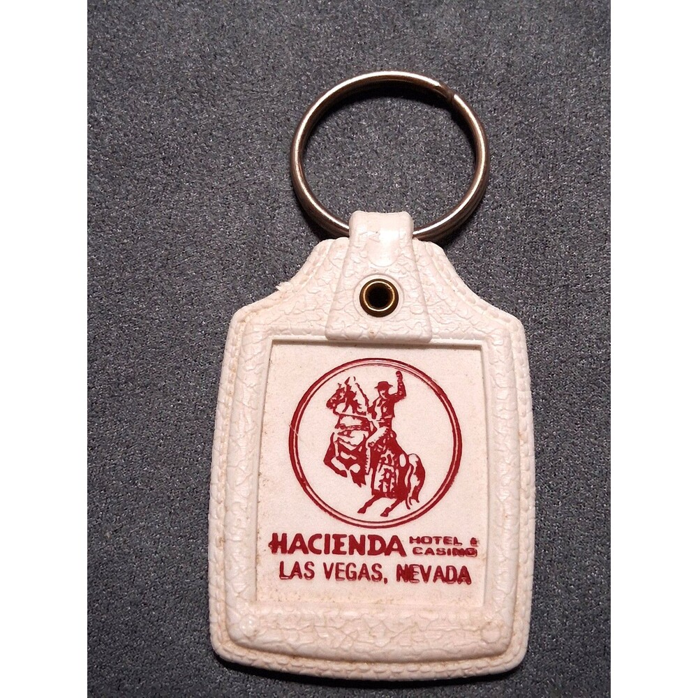 Vintage Hacienda Hotel & Casino Las Vegas Keychain White Key Fob Souvenir Nevada